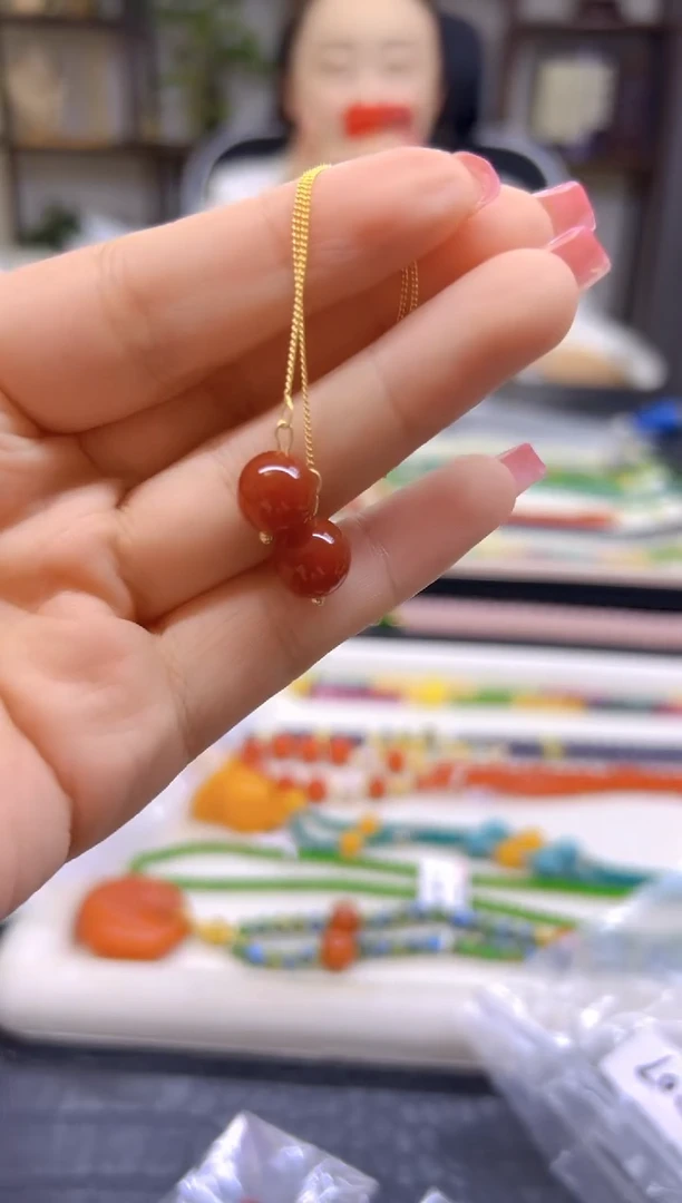 银S925镀金镶嵌南红玛瑙耳饰DIY款E707