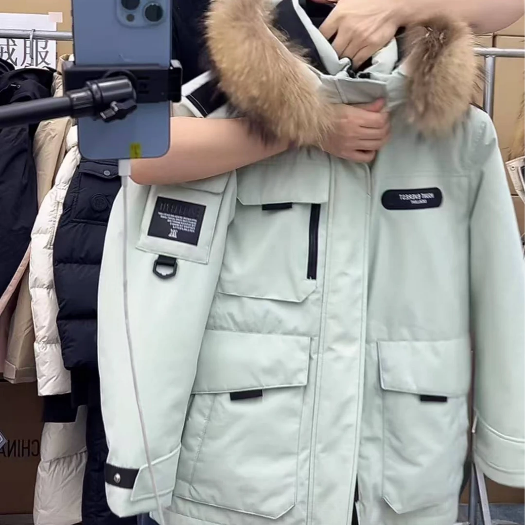 【可拆卸毛领】1201冬季鹅绒外套男士羽绒服女连帽情侣款户外防水