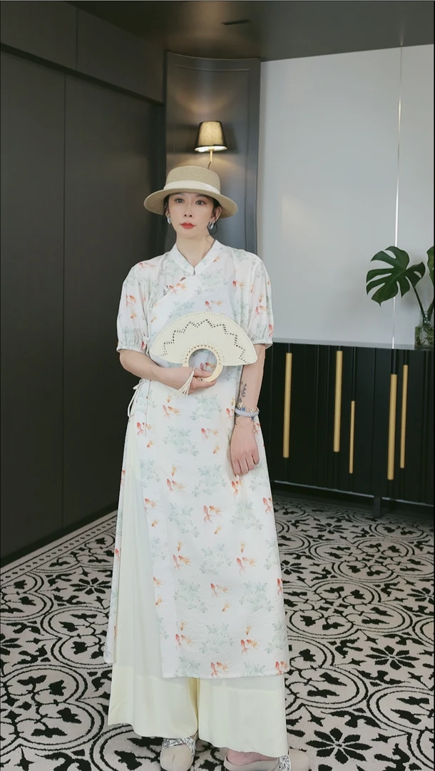 UWS2506046新中式国风宽松复古长款上衣中长款中国风印花气质