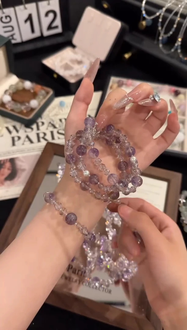 水晶手链合金紫兔毛x2131
