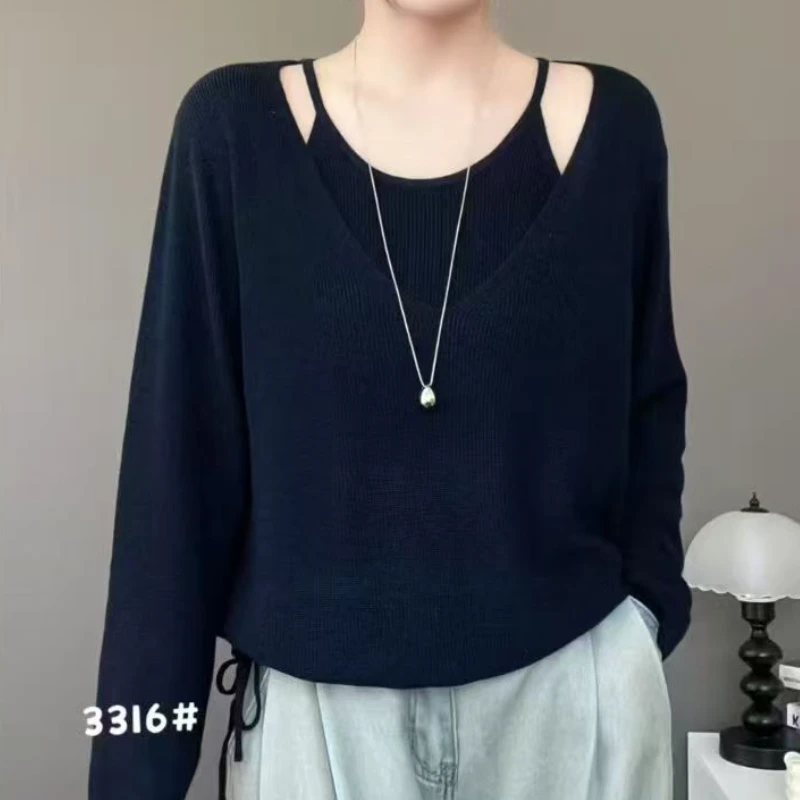 （清）假两件吊带长袖亮闪套头针织衫-T209（实物以直播间为准）