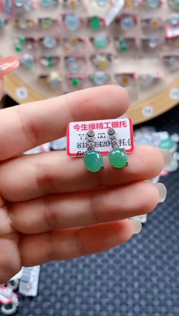 银S925镶嵌戒指翡翠天然A货缅甸翡翠