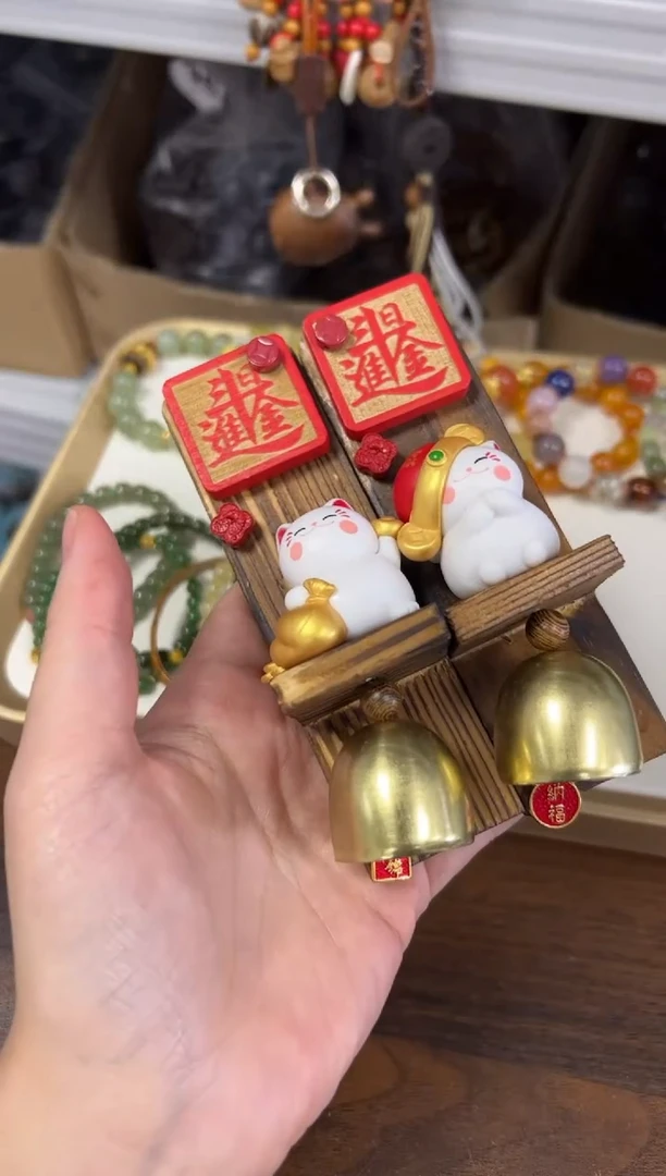 天然辰砂含辰砂招财猫铃铛贴多样发其一[0818]