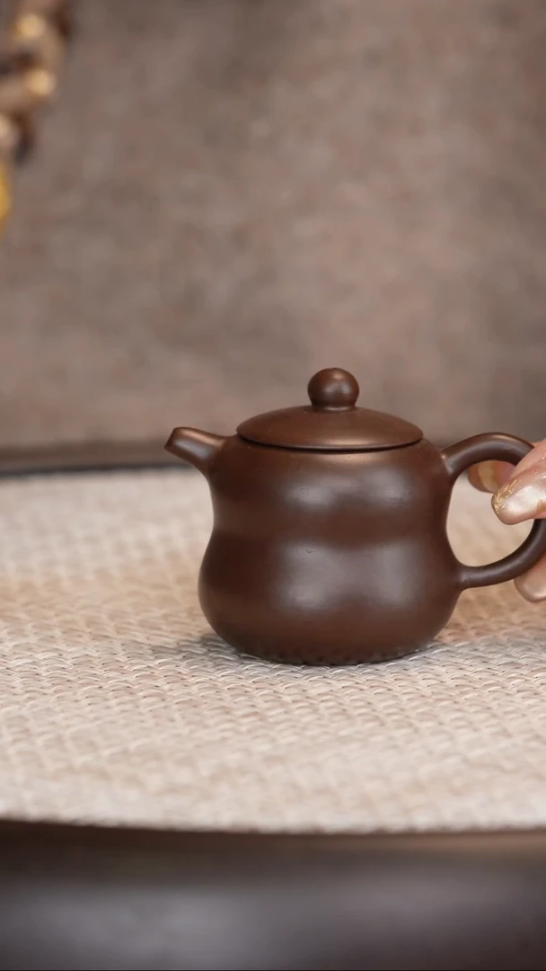 紫砂紫泥葫芦把把壶