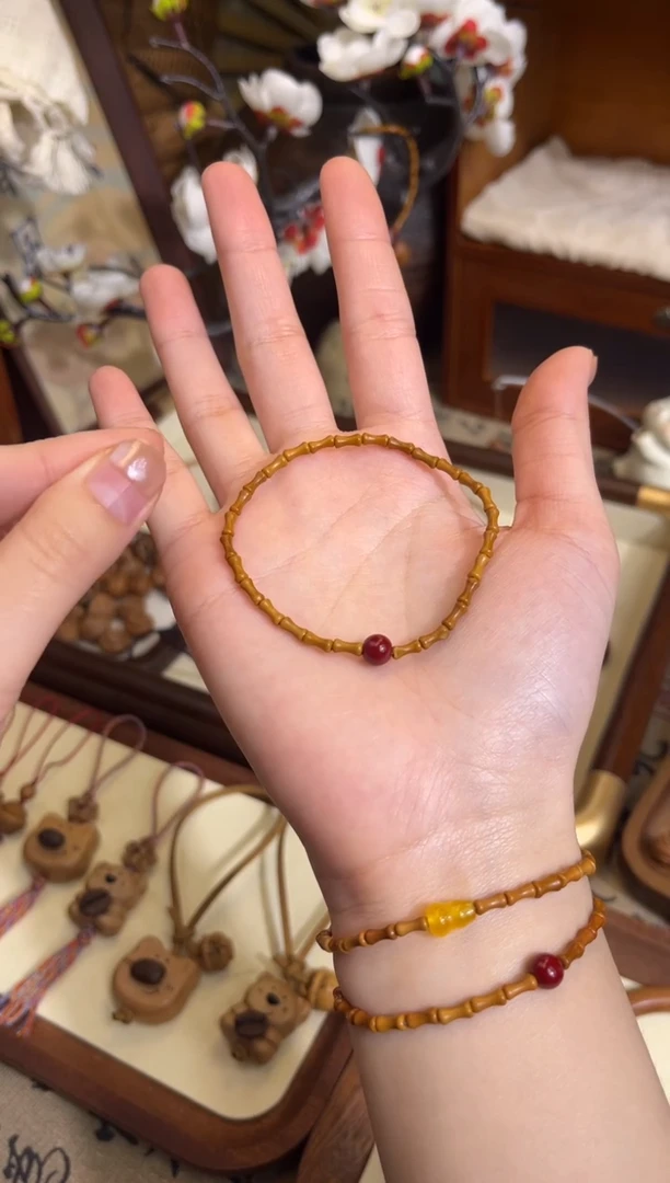 手串桃核【桃缘行】竹节「红色莎莎」桃木桃核辟、挡、驱、护 备注手围