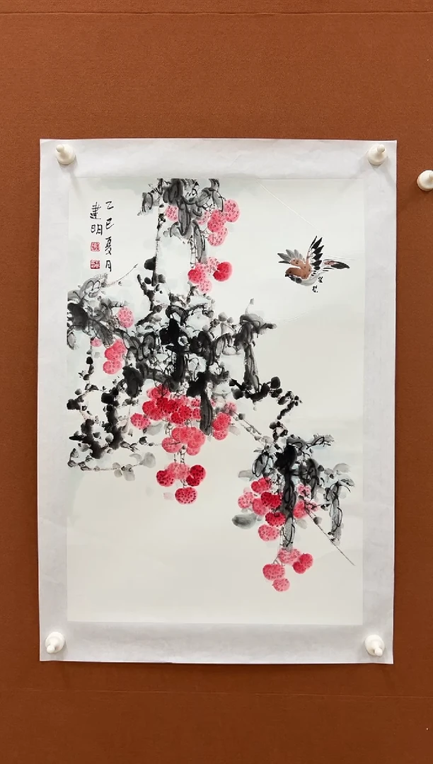 国画童建明四尺三开花鸟