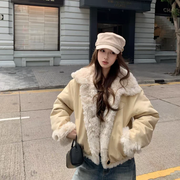 ‘自由都市’正反两穿设计感花苞防风秋冬短款保暖外套ins6078冬季