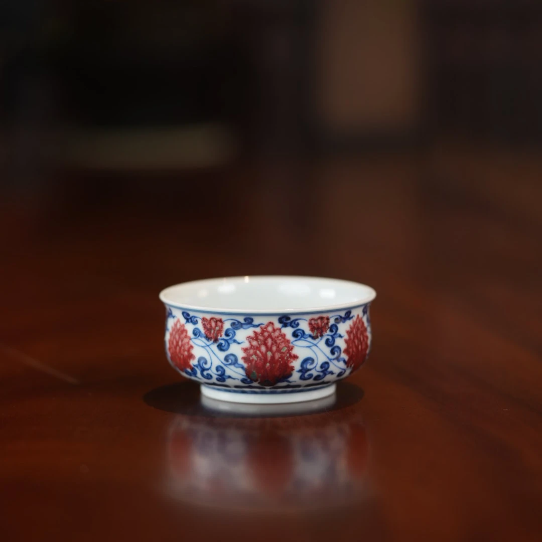 【文堇堂】青花釉里红系列 缠枝莲炉式杯 171