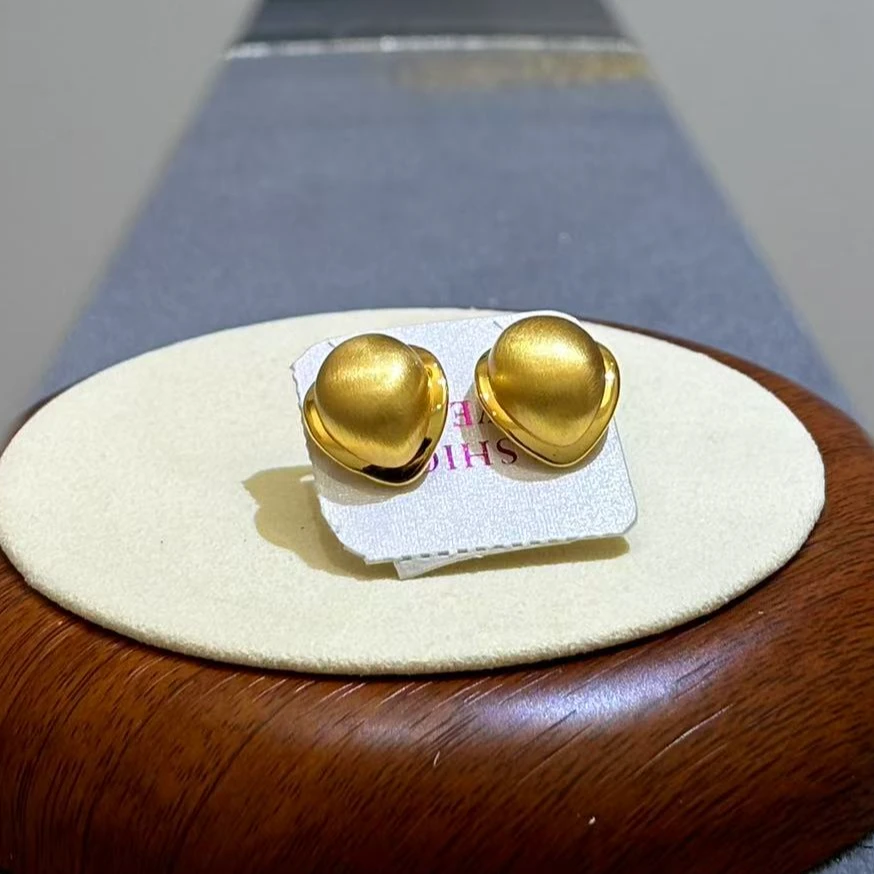 合金耳饰 【复古拉丝耳钉】气质时尚百搭简约金色中古素款