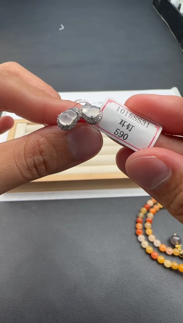 银S925镶嵌翡翠耳饰1015SS31