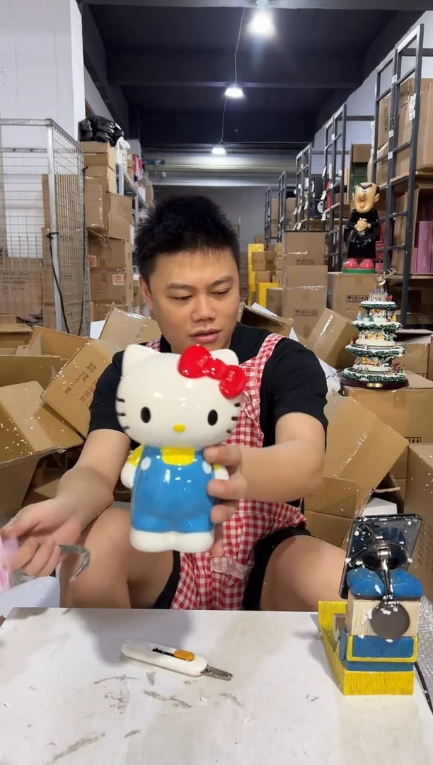 瓷片大号蓝色kt花插陶瓷摆件