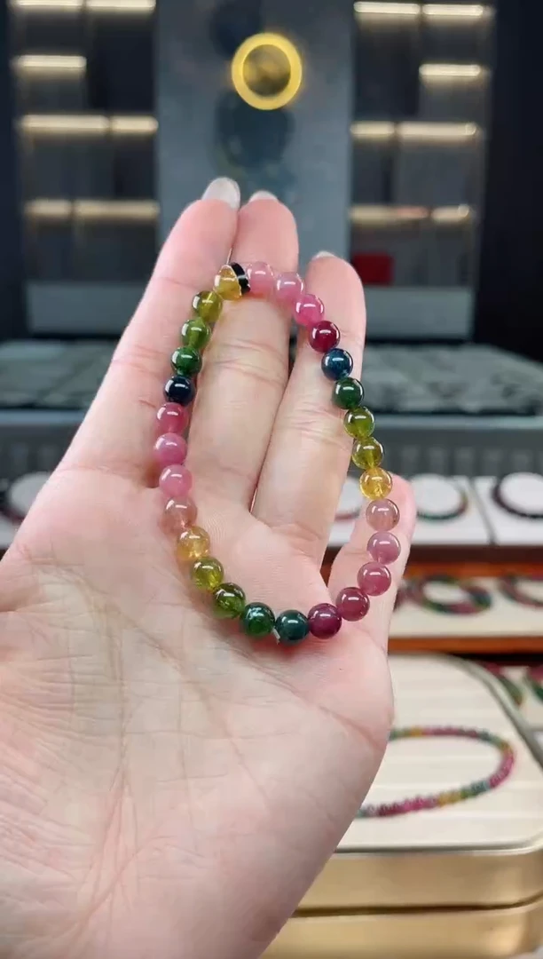 未镶嵌老矿碧玺彩虹单圈手串6mm+碧玺多样性发一条T