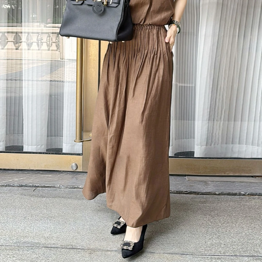 夏季老钱风通勤宽松拉链复古文艺风半身裙纯色不褪色中长款半身裙