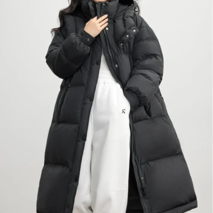 R  女冬季新款羽绒服长款宽松时尚连帽外套