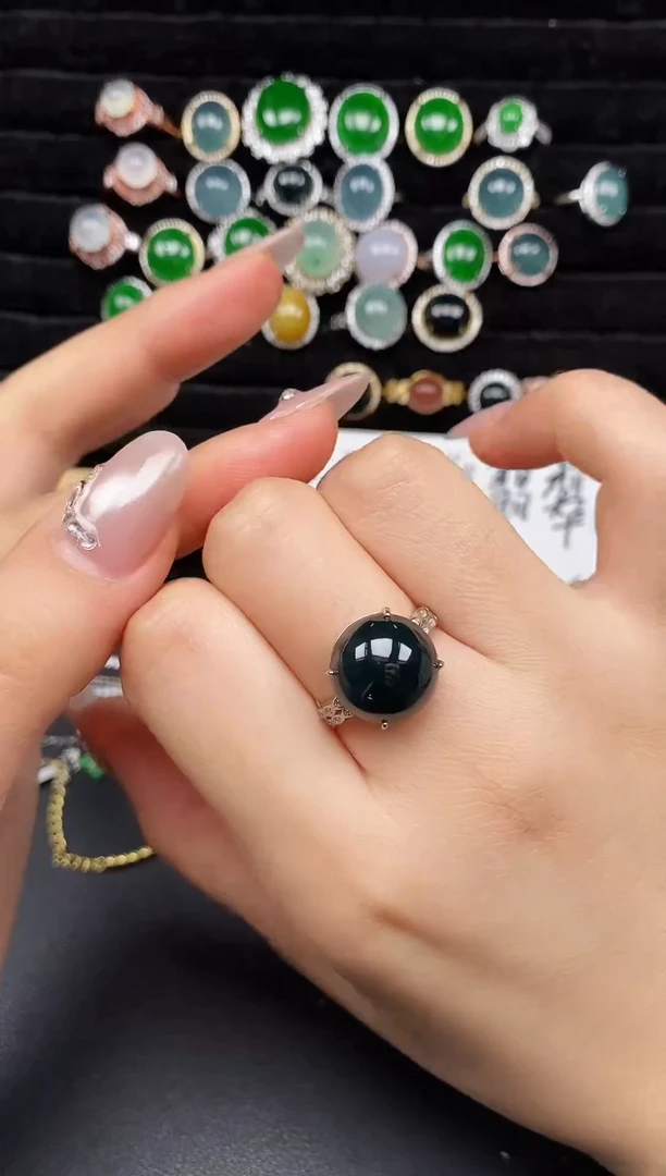 银S925镶嵌戒指翡翠32652