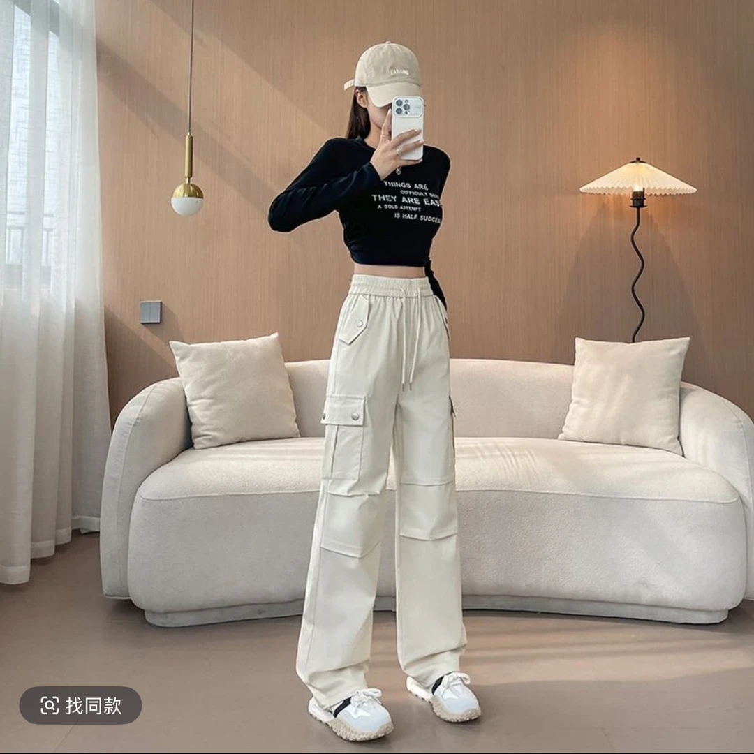 宽松高腰工装裤女直筒阔腿休闲百搭登山运动裤2026