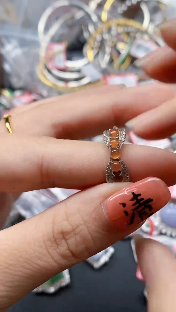 银S925镶嵌戒指翡翠天然A货缅甸翡翠