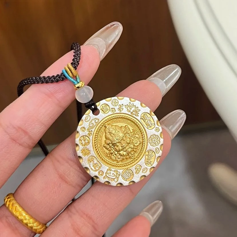 传承款新款古法黄财神描金吊坠国风吉言款520送男友礼物