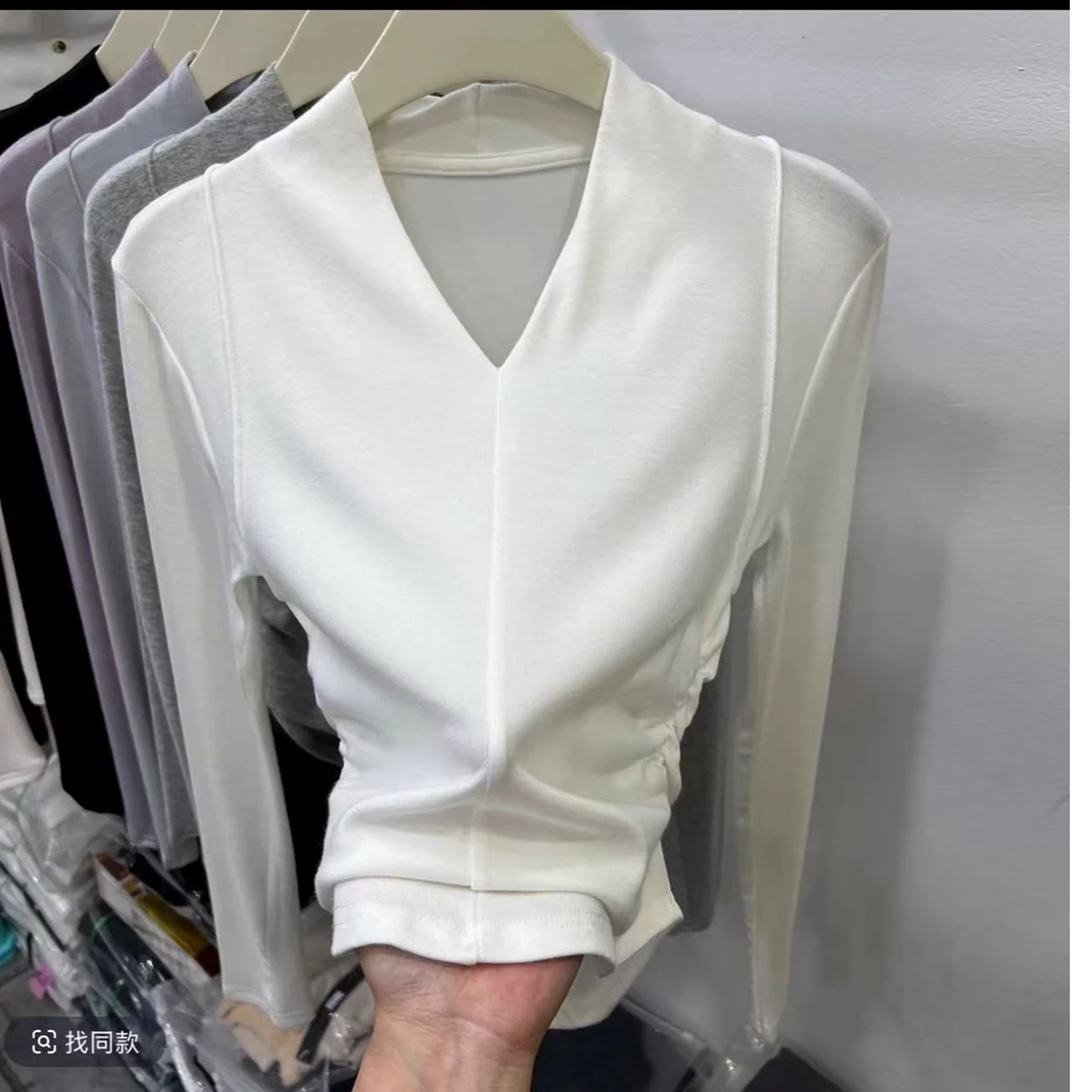 【莹莹家】v领修身弹力显瘦辣妹打底衫长袖2515