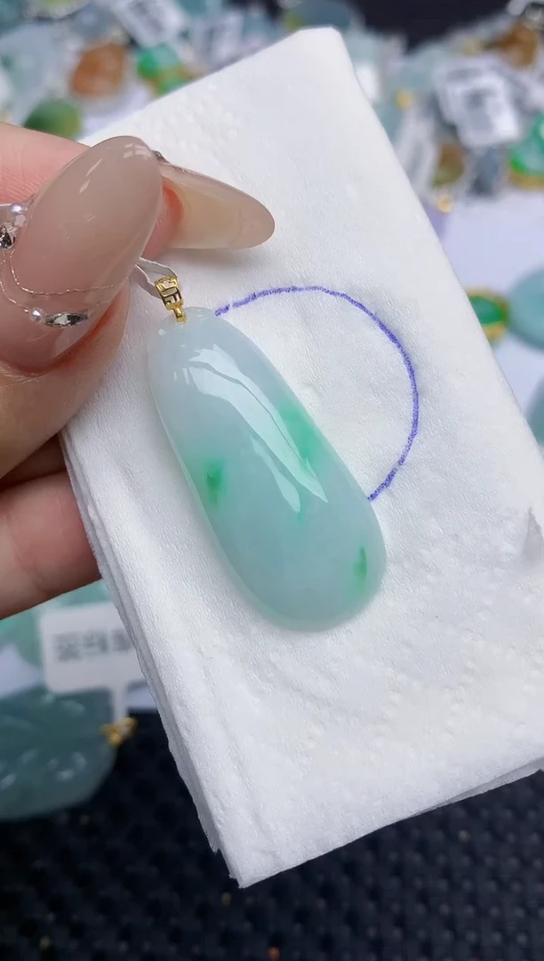 颈饰18K金镶嵌翡翠184   天然翡翠A货  百元以上9米证书费自理