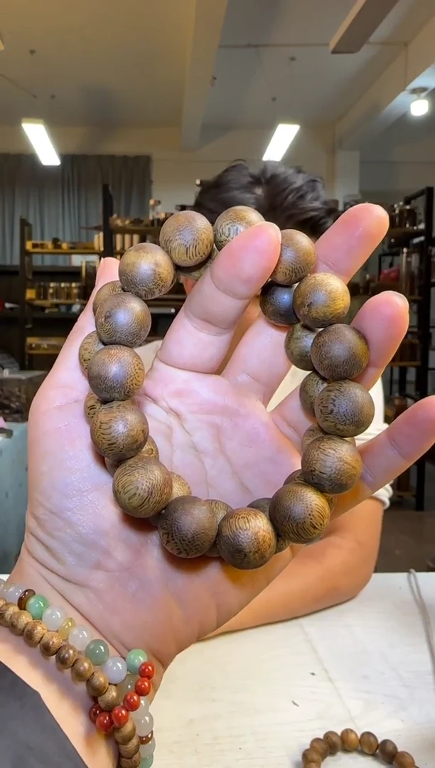 沉香手串99沉海南老白棋正圆珠15mm18g+多样性发1