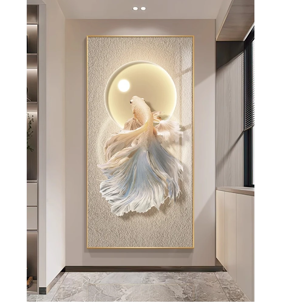 【东方画廊】好运锦鲤入户玄关装饰画高档走廊过道挂画现代简约壁画