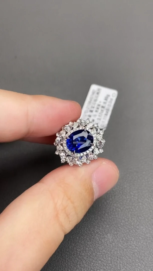 戒指蓝宝石18K金镶嵌3.17ct/皇家蓝/两用款/双十一清货
