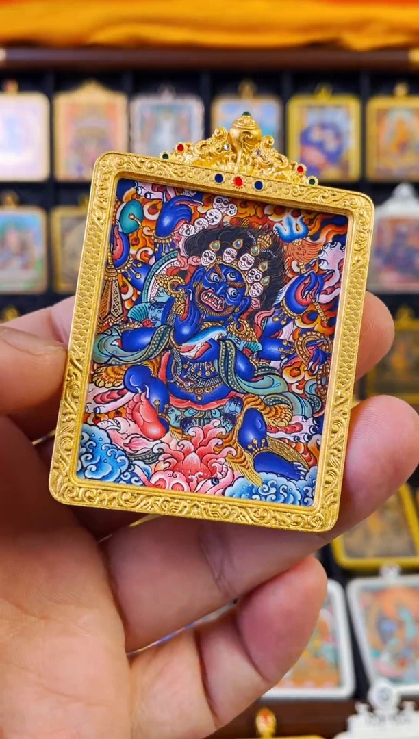 吊坠热贡纯手绘唐卡六臂玛哈嘎拉