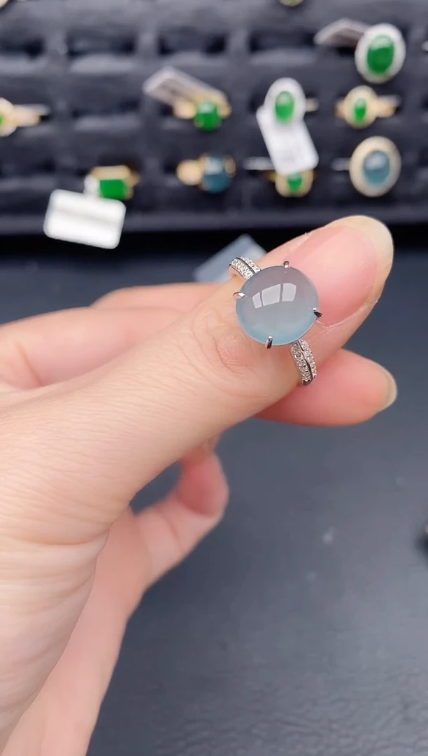 银S925镶嵌戒指翡翠天然a货翡翠392