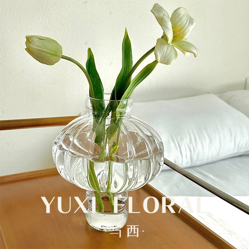 YUXI/与西ins风透明灯笼花瓶水培鲜花轻奢高级感现代简约客厅装饰