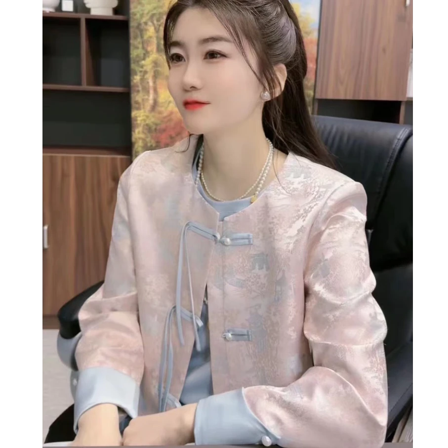 【现货+运费补贴】368新中式国风撞色盘扣长袖女2025春季新款上衣