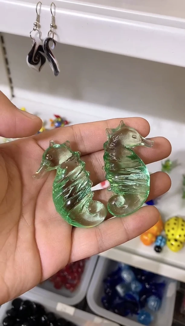 琉璃手工艺品海马一对