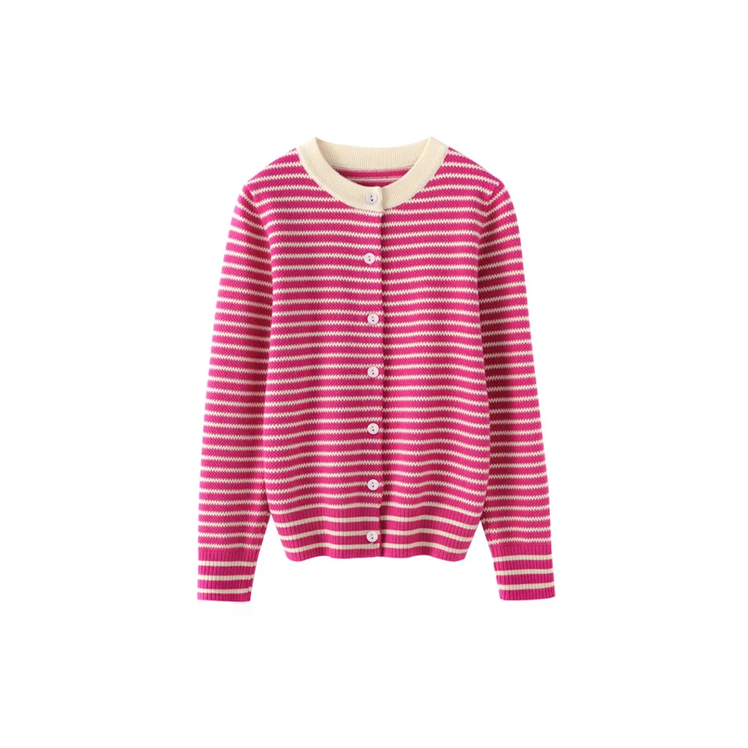 丝羊毛・2024新爆款条纹开衫针织款舒适软糯亲肤女羊毛针织衫