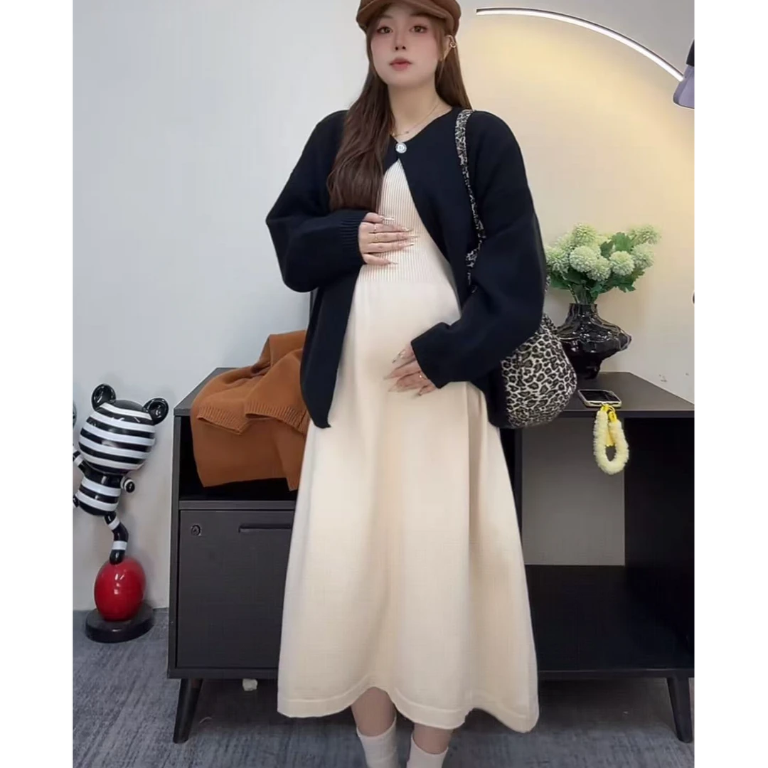 孕妇装新款2025年秋冬时尚韩版针织开衫毛衣搭配长袖连衣裙套装