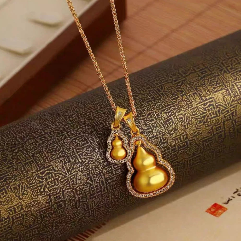 合金项链 2483新中式重工点锆大小葫芦毛衣链(长50）