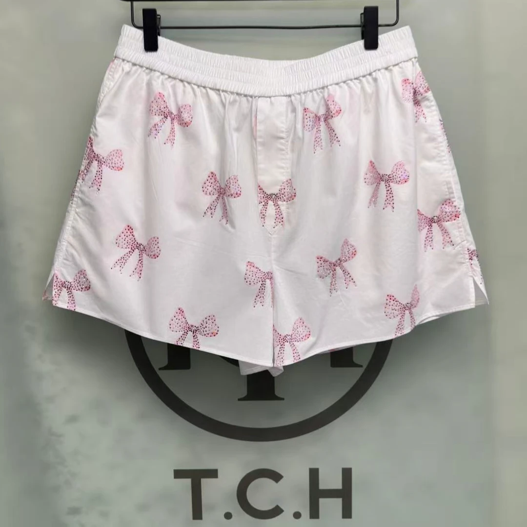 TCH-轻奢烫钻工艺时尚休闲百搭蝴蝶结短裤女T75B21E1001