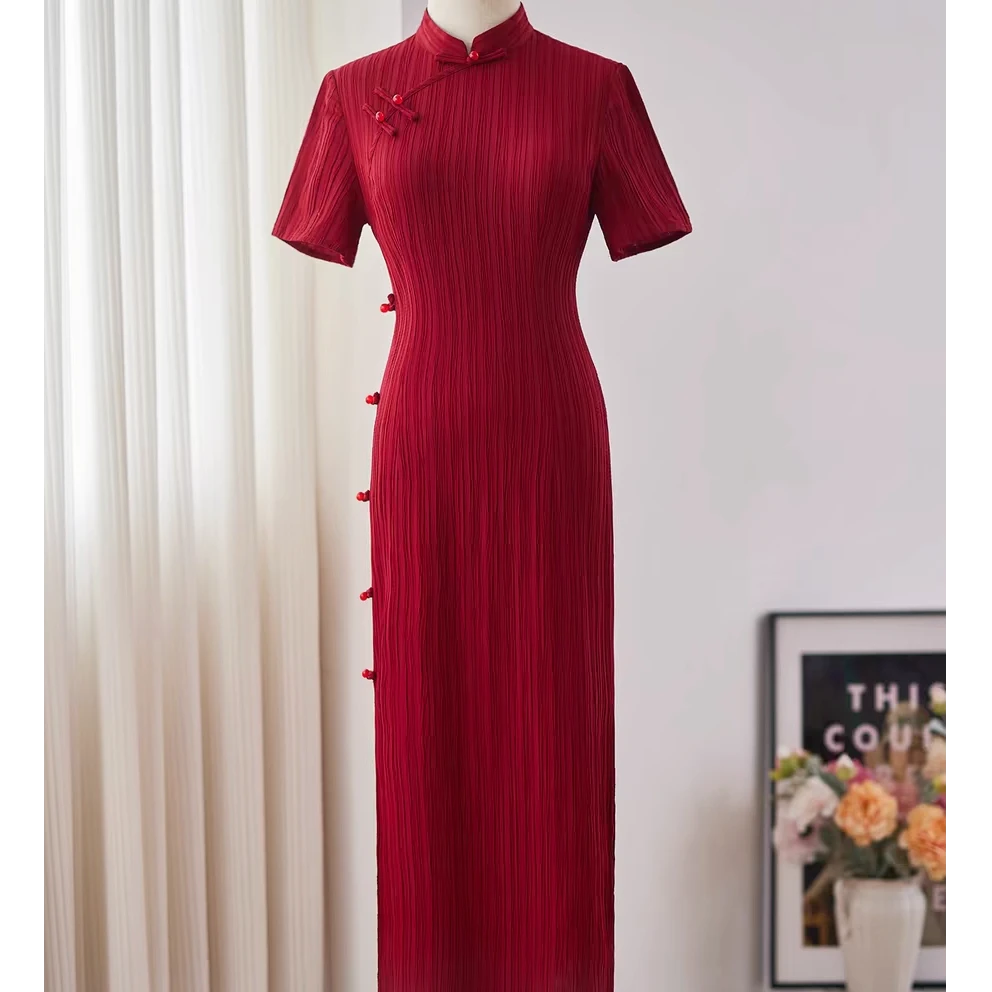 YMJ-三色新中式国风单层侧八扣旗袍