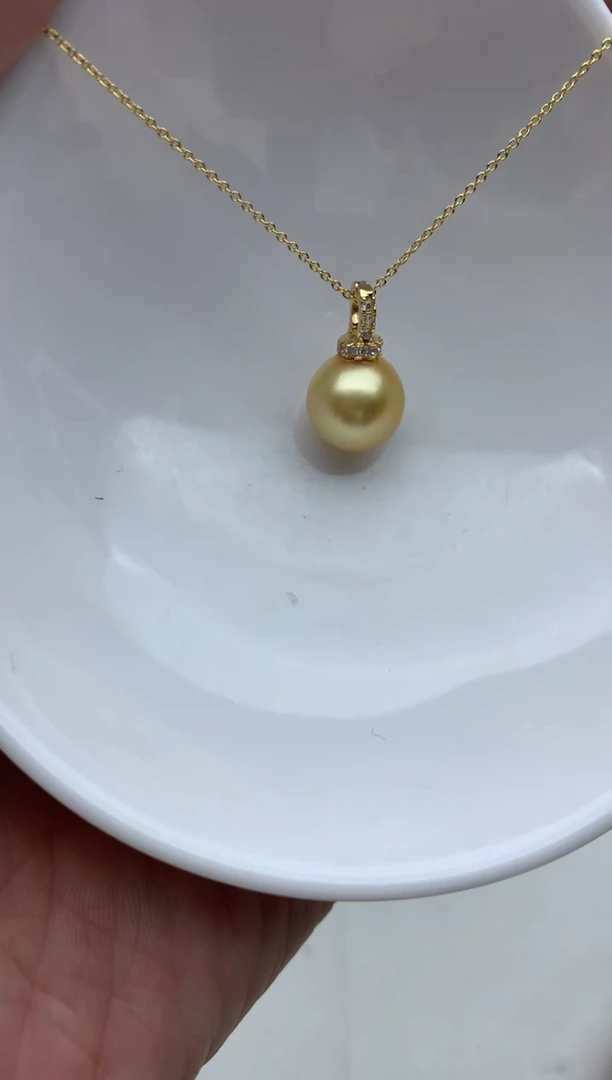 银S925镶嵌ff海水珍珠金珠吊坠(赠链）10~11mm