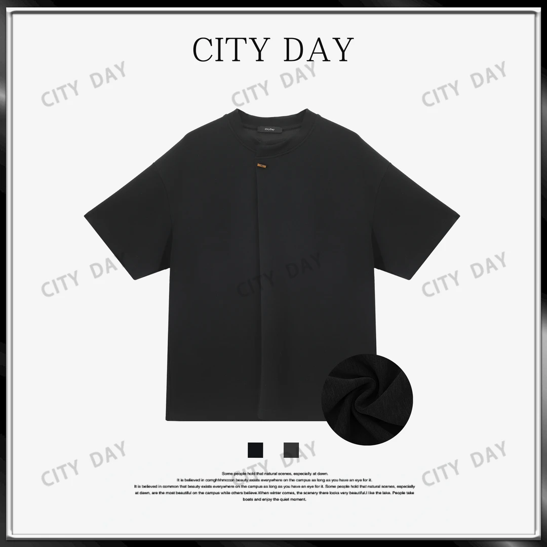 CityDay【楠哥】现货 衿澜-斑珀玉石扣 莫代尔中式短袖T恤 30082