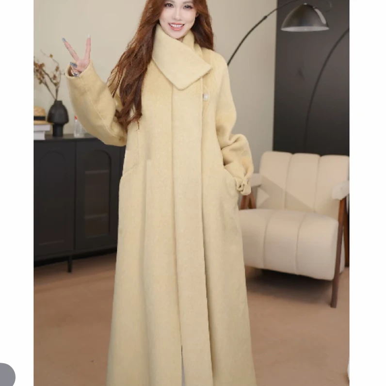 西装领厚款极简风休闲风毛呢外套中长款双面女装冬季显瘦气质2509