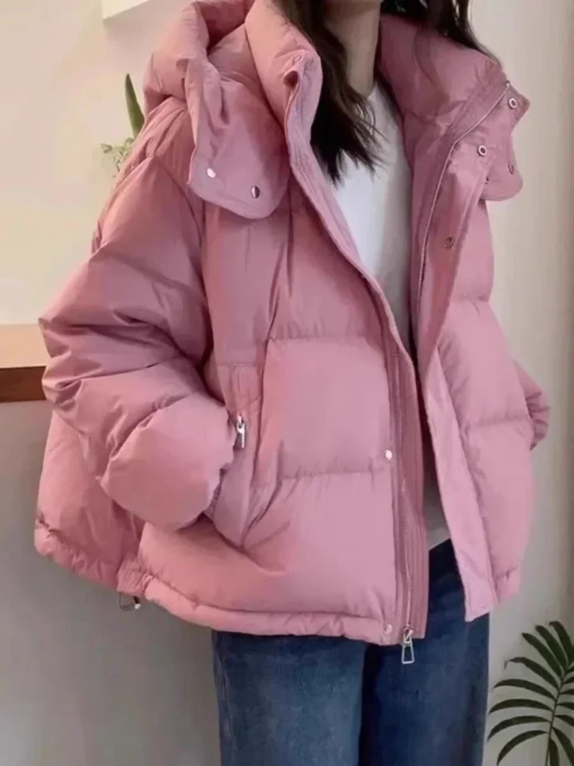 【清仓羽绒服】连帽棉棉衣浅粉加厚女款宽松女装女款面包服保暖短款