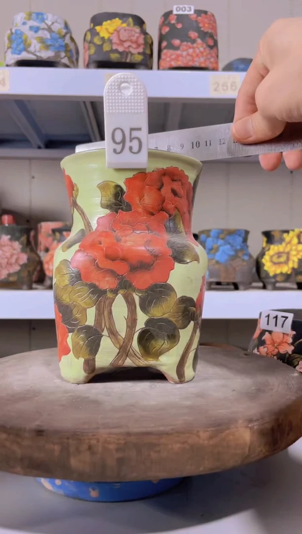 摆件95陶花岛花盆罐—手工痕迹默认，大小会有1-2公分误差