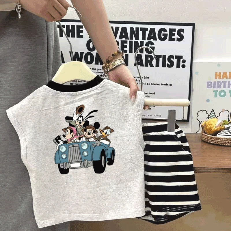男童卡通米奇夏季圆领A类无袖款背心夏装宝宝卡通打底衫拉布布t恤
