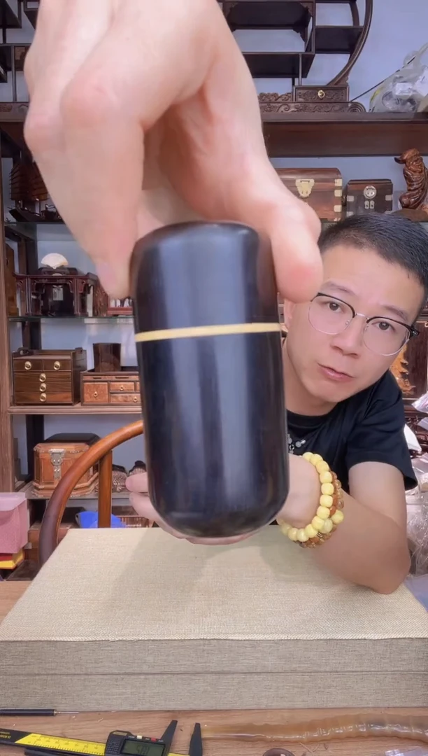乌木类书架676紫光檀嵌黄杨倒圆牙签罐