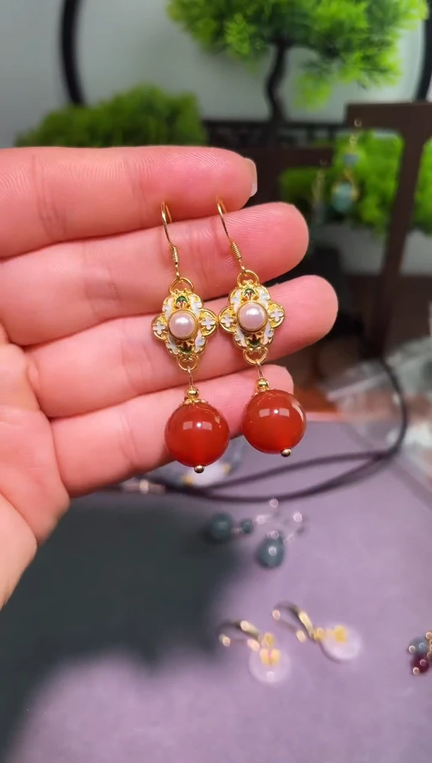 银S925镶嵌南红玛瑙耳饰143000