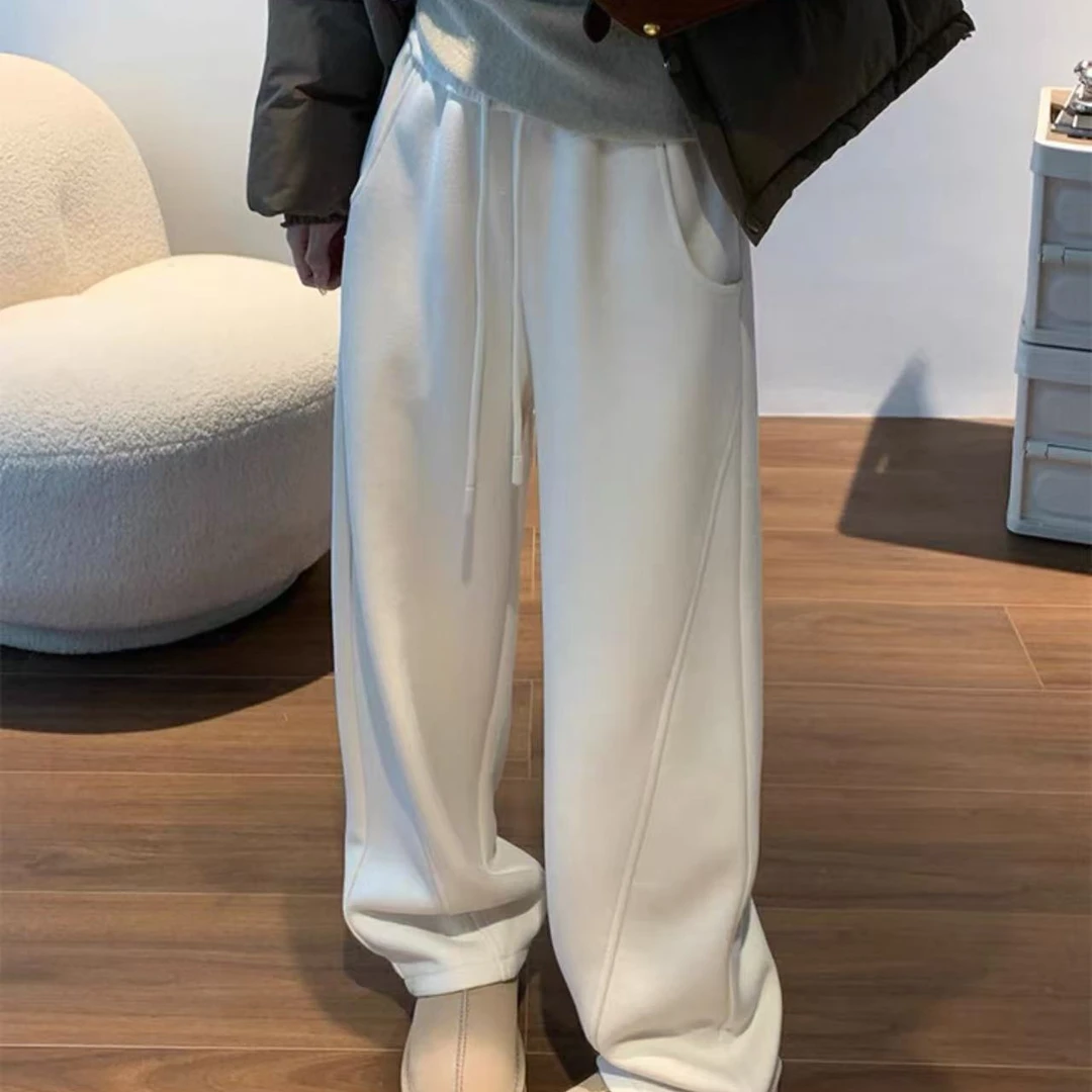 婷婷家阔腿裤女秋冬休闲香蕉卫裤宽松加绒直筒裤垂感弯镰刀裤