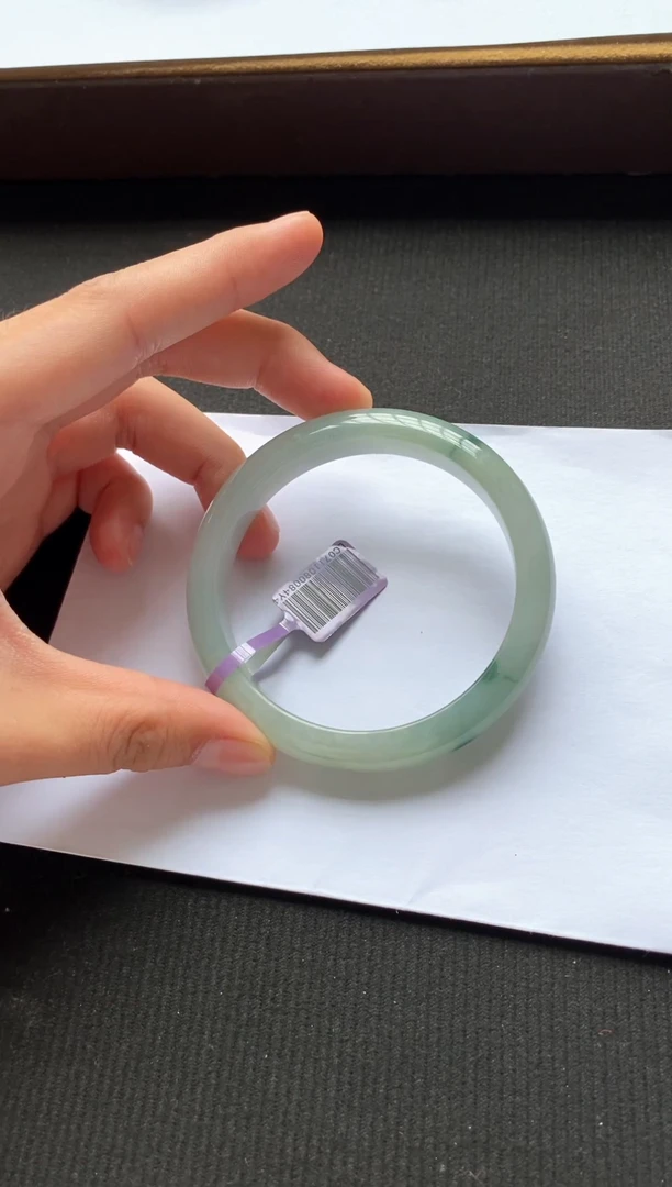 翡翠手镯未镶嵌（大漏）天青色冰飘花 16号有纹