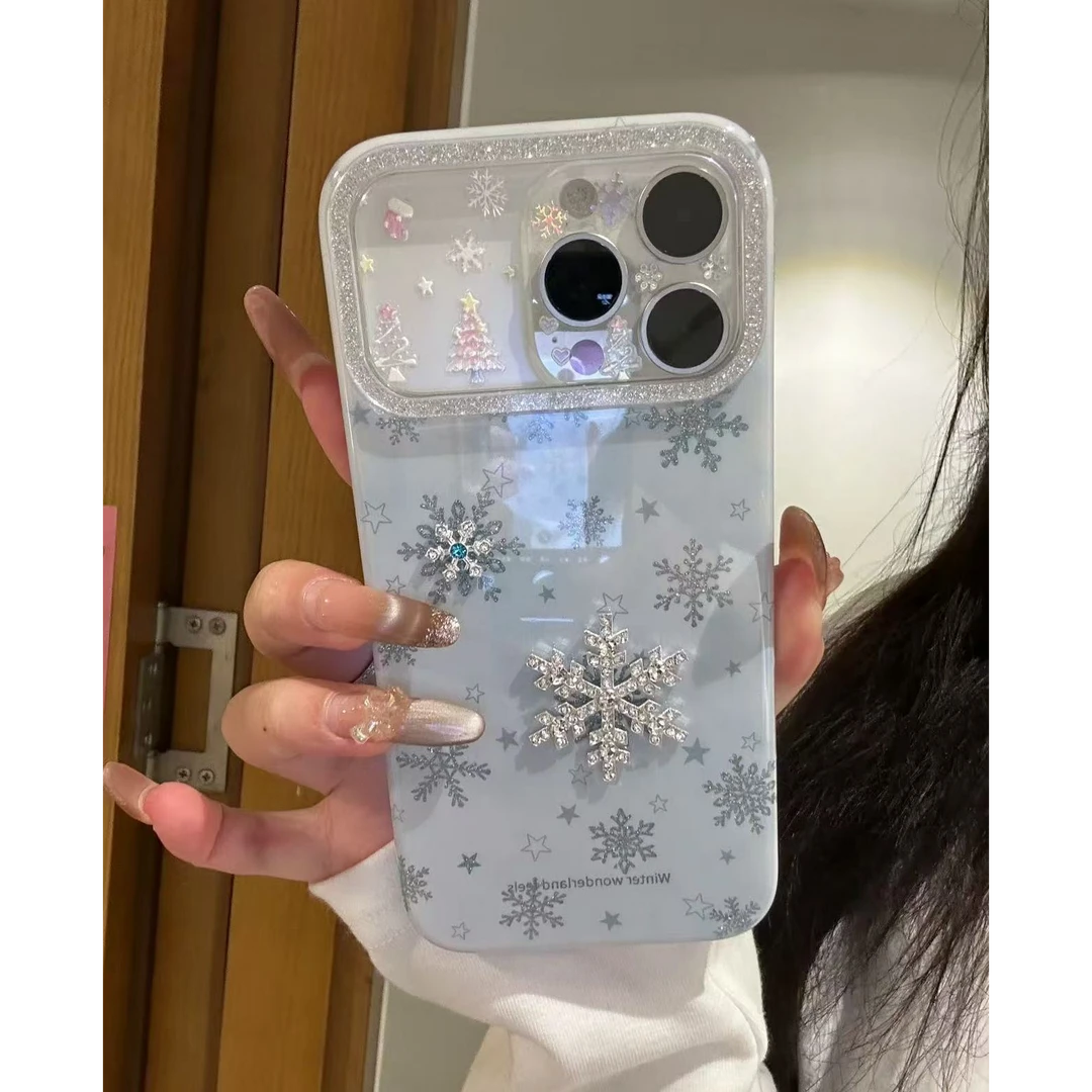 ins立体闪钻雪花适用苹果17promax高级感iphone16/15小众手机壳14