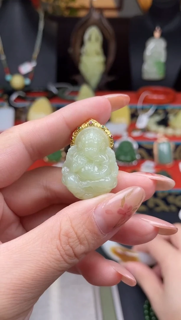 和田玉银S925镶嵌颈饰吊坠d018多样性发其一