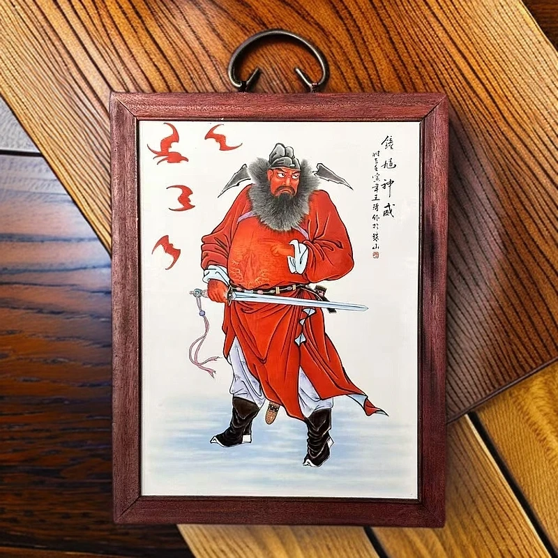 景德镇瓷板画柴窑烧制王琦钟馗神威37*29cm实木边框瓷器直播挂画